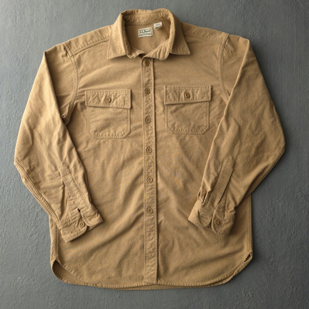 Vintage 2000s L.L.Bean Tan Chamois Shirt Medium Long Sleeve Cotton